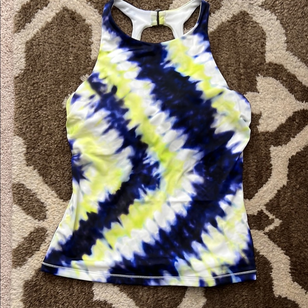 Athleta Women's Blue and Yellow Tie-Dye swim Tank Top